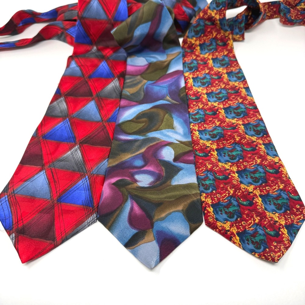 Lot of 3 J. Garcia Silk Ties Abstract Geometric Psychedelic Neckties Jerry NFA